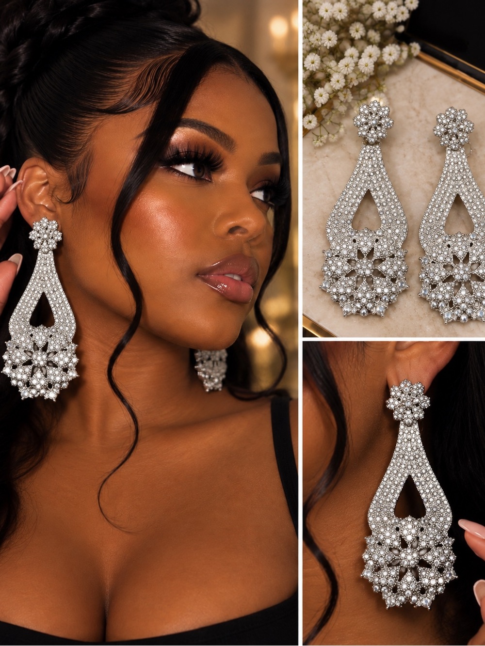 Fashion Jewelry Silver Crystal Drop Earrings